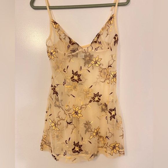 La Perla Marvel Sheer embroidered Floral slip in Cream and Brown
